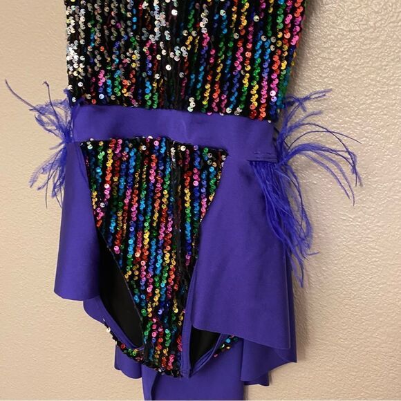 WEISSMAN Dance Costume lyrical jazz sassy feathers BOP TO THE TOP 13478 blue MC - Picture 3 of 12